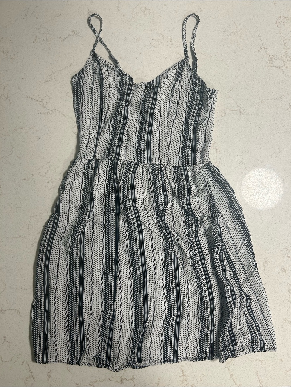Divided Navy and White Striped Spaghetti-Strap Mini Dress
